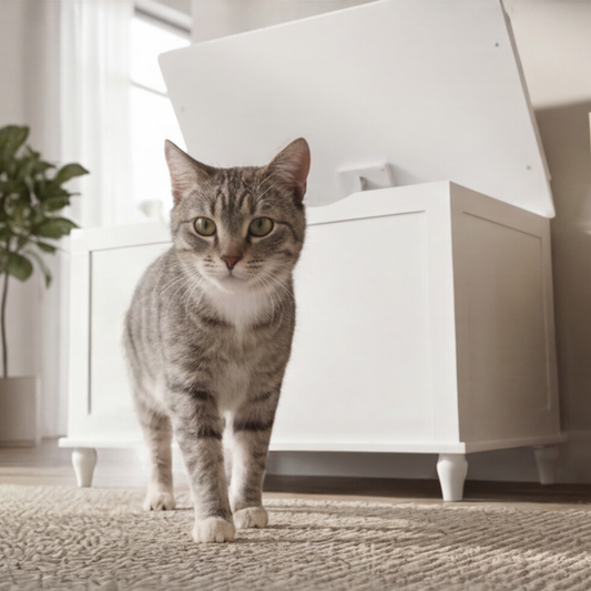 Designer Cat Litter Cabinet – Hidden, Odor-Free & Dog-Proof, White Jumbo