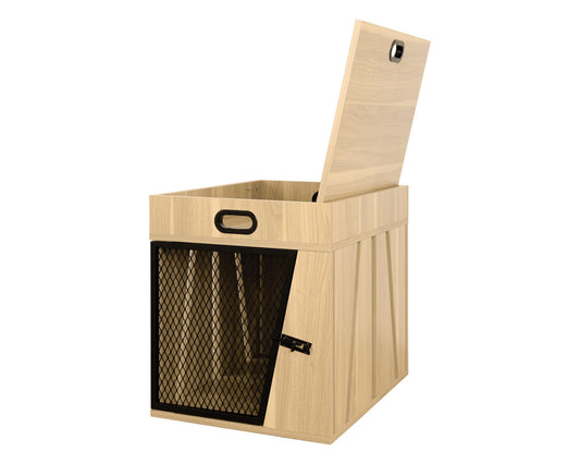 Dog Crate Furniture (Light wood Medium)- House Kennel for Medium Dogs,with Storage Compartment for Leashes, Treats, Beds, Lucky Kennels Penny Wooden.
