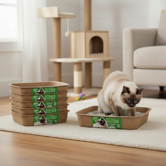 Disposable Molded Pulp Cat Litter Box 5 Pack | Travel Friendly Tray