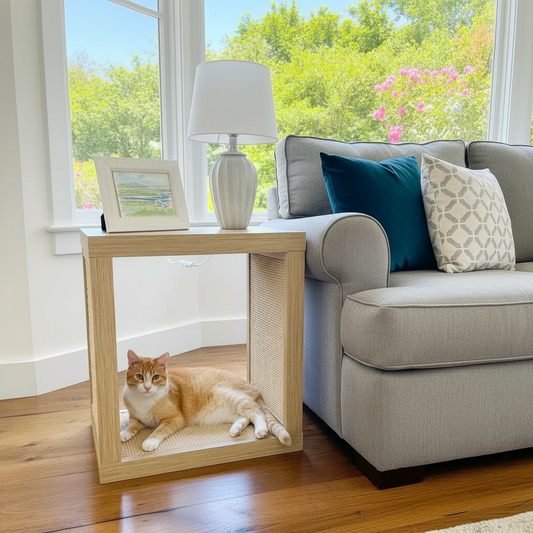 2-in-1 Cat Scratcher End Table – Modern Wood Side Table with Customizable Sisal Scratching Pad – Versatile Furniture for Cats and Home Decor