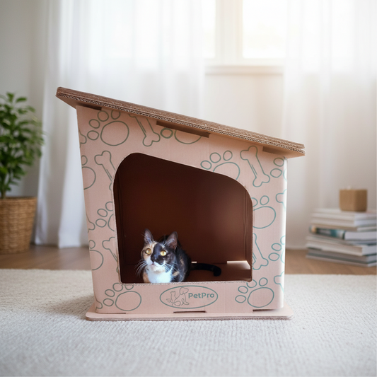 Modern Double-Layer Cardboard Cat House, Cozy Hideout Scratcher, PetPro Brand