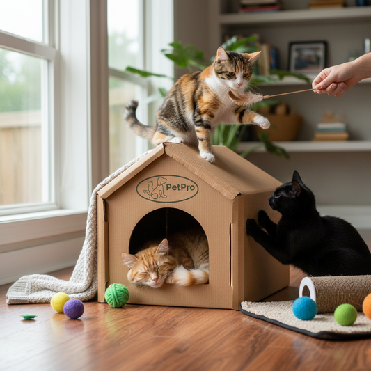 Small Corrugated Cardboard Cat House, Cozy Hideaway Scratching Playhouse