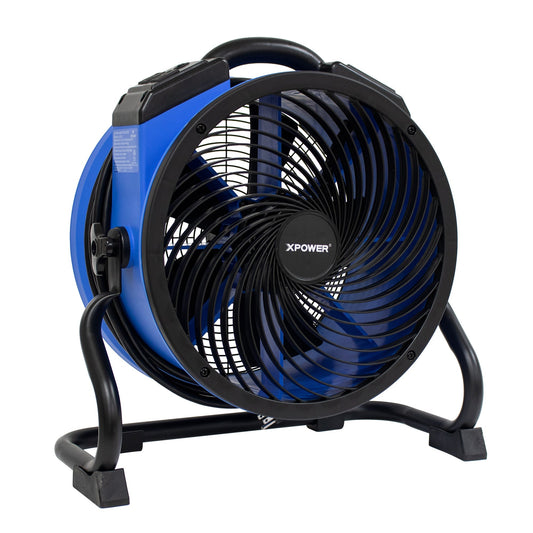 XPOWER P-39AR 1/4 HP 2100 CFM 4 Speed Industrial Axial Air Mover, Blower, Fan with Built-in Power Outlets - Blue