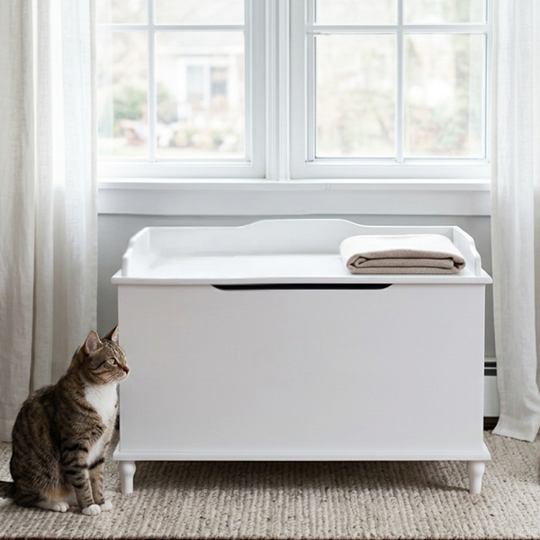 Designer Cat Litter Cabinet – Hidden, Odor-Free & Dog-Proof, White Jumbo