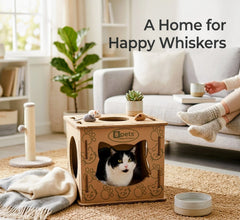 Cardboard Cat House & Scratcher – Double Layer Kitty Hideout Playhouse