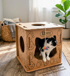 Cardboard Cat House & Scratcher – Double Layer Kitty Hideout Playhouse