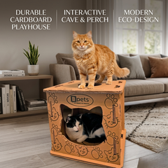 Cardboard Cat House & Scratcher – Double Layer Kitty Hideout Playhouse