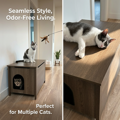 Parker Designer Cat Litter Box Enclosure – Hidden, Dog-Proof Pet Furniture with Lid, Elegant & Odor-Contained for Large Cats, Light Brown