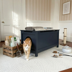 Parker Designer Catbox Cat Litter Box Enclosure, Hidden, Dog-Proof Pet Furniture with Cover, Elegant, Covered, Odor Contained for Large Cats, Litter Box Furniture with Lid, Cat Litter Boxes, Charcoal Black.