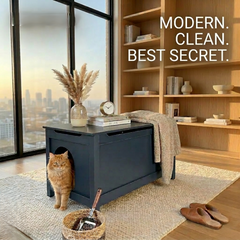 Parker Designer Catbox Cat Litter Box Enclosure, Hidden, Dog-Proof Pet Furniture with Cover, Elegant, Covered, Odor Contained for Large Cats, Litter Box Furniture with Lid, Cat Litter Boxes, Charcoal Black.