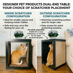 2-in-1 Cat Scratcher End Table – Modern Wood Side Table with Customizable Sisal Scratching Pad – Versatile Furniture for Cats and Home Decor Dark Wood