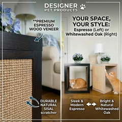 2-in-1 Cat Scratcher End Table – Modern Wood Side Table with Customizable Sisal Scratching Pad – Versatile Furniture for Cats and Home Decor Dark Wood