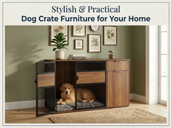 Dog Crate Furniture with Sleek Black Metal Gate, Enhanced Airflow and Visibility - Lucky Kennels Elegant Upgrade for Living Spaces (Dark) for Large Medium Dogs.