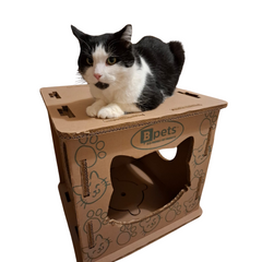Cardboard Cat House & Scratcher – Double Layer Kitty Hideout Playhouse