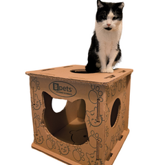 Cardboard Cat House & Scratcher – Double Layer Kitty Hideout Playhouse