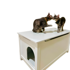 Parker Designer Cat Litter Box Enclosure – Hidden, Dog-Proof Pet Furniture with Lid, Elegant & Odor-Contained for Large Cats, White