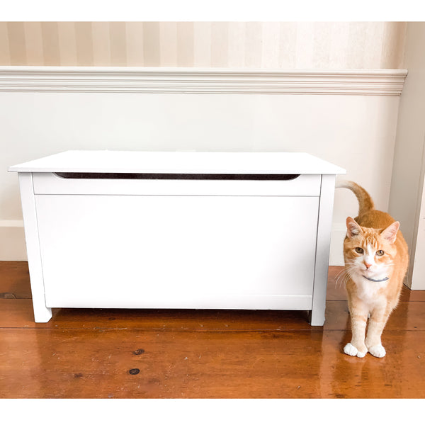 Parker Designer Cat Litter Box Enclosure – Hidden, Dog-Proof Pet Furniture with Lid, Elegant & Odor-Contained for Large Cats, White