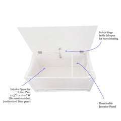 Parker Designer Cat Litter Box Enclosure – Hidden, Dog-Proof Pet Furniture with Lid, Elegant & Odor-Contained for Large Cats, White