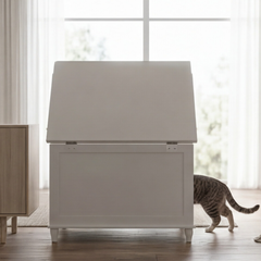 Designer Catbox Cat Litter Box Enclosure, Hidden, Dog-Proof Pet Furniture with Cover, Elegant, Covered, Odor Contained for Large Cats, Cat Litter Box Furniture with Lid, White, Jumbo Sized