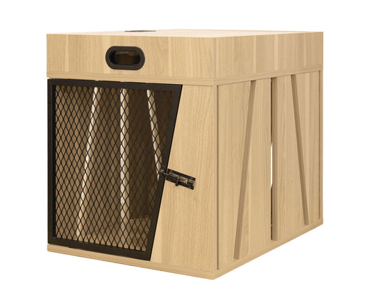Dog Crate Furniture – Light Wood, Hidden Storage & Metal Door, Small