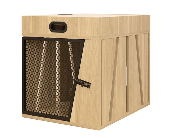 Dog Crate Furniture – Light Wood, Hidden Storage & Metal Door, Small