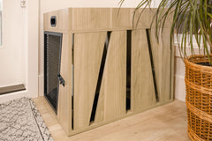 Dog Crate Furniture   (Light wood Medium)- House Kennel for Medium Dogs,with Storage Compartment for Leashes, Treats, Beds,  Lucky Kennels Penny  Wooden.