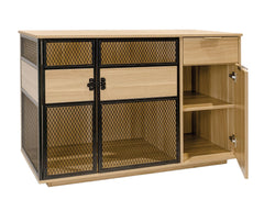 Dog Crate Furniture with Sleek Black Metal Gate, Enhanced Airflow and Visibility - Lucky Kennels Elegant Upgrade for Living Spaces (Light) for Large Medium Dogs.