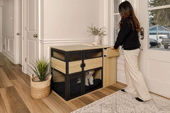 Dog Crate Furniture with Sleek Black Metal Gate, Enhanced Airflow and Visibility - Lucky Kennels Elegant Upgrade for Living Spaces (Light) for Large Medium Dogs.
