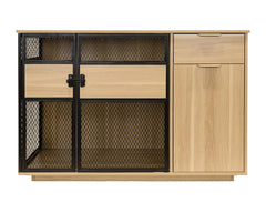 Dog Crate Furniture with Sleek Black Metal Gate, Enhanced Airflow and Visibility - Lucky Kennels Elegant Upgrade for Living Spaces (Light) for Large Medium Dogs.