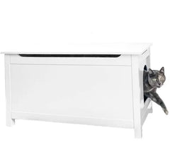 Parker Designer Cat Litter Box Enclosure – Hidden, Dog-Proof Pet Furniture with Lid, Elegant & Odor-Contained for Large Cats, White