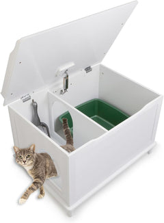 Designer Catbox Cat Litter Box Enclosure, Hidden, Dog-Proof Pet Furniture with Cover, Elegant, Covered, Odor Contained for Large Cats, Cat Litter Box Furniture with Lid, White, Jumbo Sized