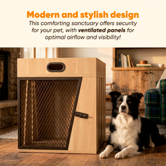 Dog Crate Furniture   (Light wood Medium)- House Kennel for Medium Dogs,with Storage Compartment for Leashes, Treats, Beds,  Lucky Kennels Penny  Wooden.