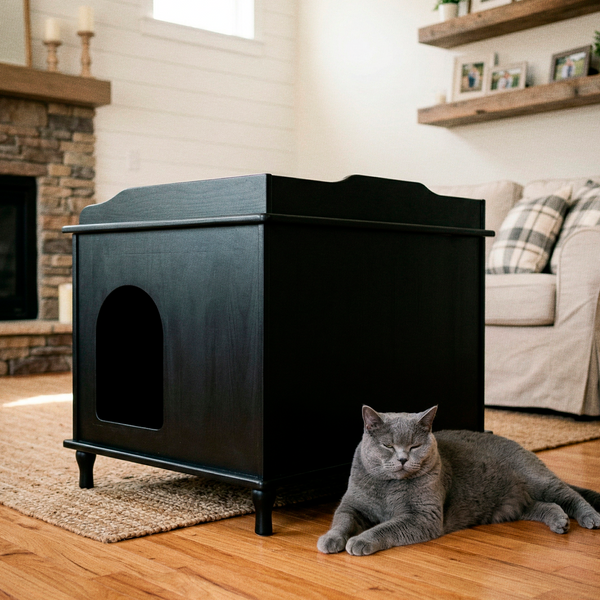 Designer Cat Litter Cabinet – Hidden, Odor-Free & Dog-Proof, Black