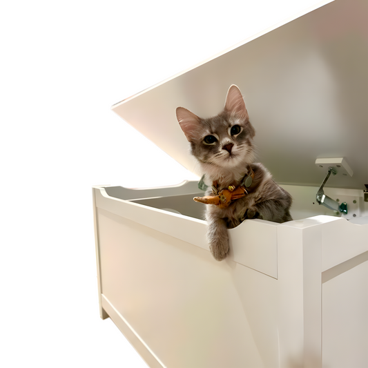Parker Designer Cat Litter Box Enclosure – Hidden, Dog-Proof Pet Furniture with Lid, Elegant & Odor-Contained for Large Cats, White