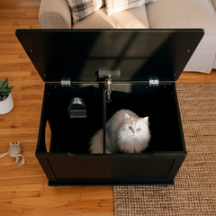 Designer Catbox Cat Litter Box Enclosure, Hidden, Dog-Proof Pet Furniture with Cover, Elegant, Covered, Odor Contained for Large Cats, Cat Litter Box Furniture with Lid, Black, Jumbo Sized