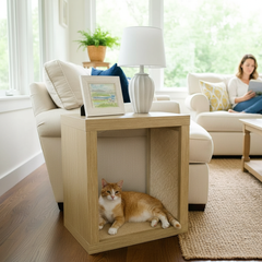 2-in-1 Cat Scratcher End Table – Modern Wood Side Table with Customizable Sisal Scratching Pad – Versatile Furniture for Cats and Home Decor