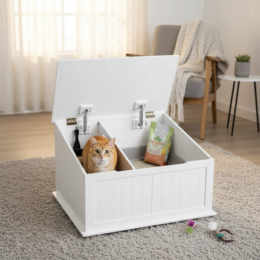 Designer Cat Litter Cabinet – Hidden, Odor-Free & Dog-Proof, White