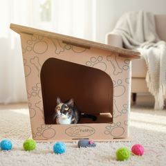 Modern Double-Layer Cardboard Cat House, Cozy Hideout Scratcher, PetPro Brand