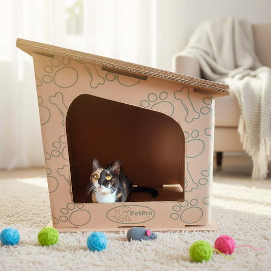 Modern Double-Layer Cardboard Cat House, Cozy Hideout Scratcher, PetPro Brand
