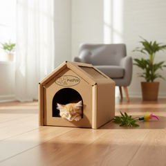 Medium  Corrugated Cardboard Cat House, Cozy Hideaway Scratching Playhouse