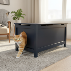 Parker Designer Catbox Cat Litter Box Enclosure, Hidden, Dog-Proof Pet Furniture with Cover, Elegant, Covered, Odor Contained for Large Cats, Litter Box Furniture with Lid, Cat Litter Boxes, Charcoal Black.