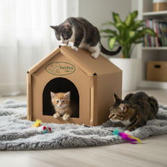 Small Corrugated Cardboard Cat House, Cozy Hideaway Scratching Playhouse
