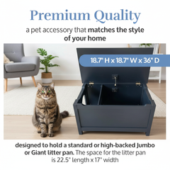 Parker Designer Catbox Cat Litter Box Enclosure, Hidden, Dog-Proof Pet Furniture with Cover, Elegant, Covered, Odor Contained for Large Cats, Litter Box Furniture with Lid, Cat Litter Boxes, Charcoal Black.