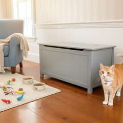 Parker Designer Catbox Cat Litter Box Enclosure, Hidden, Dog-Proof Pet Furniture with Cover, Elegant, Covered, Odor Contained for Large Cats, Litter Box Furniture with Lid, Cat Litter Boxes, Gray