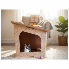 Modern Double-Layer Cardboard Cat House, Cozy Hideout Scratcher, PetPro Brand