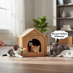 Small Corrugated Cardboard Cat House, Cozy Hideaway Scratching Playhouse