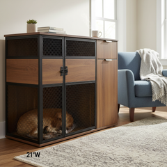 Dog Crate Furniture with Sleek Black Metal Gate, Enhanced Airflow and Visibility - Lucky Kennels Elegant Upgrade for Living Spaces (Dark) for Large Medium Dogs.