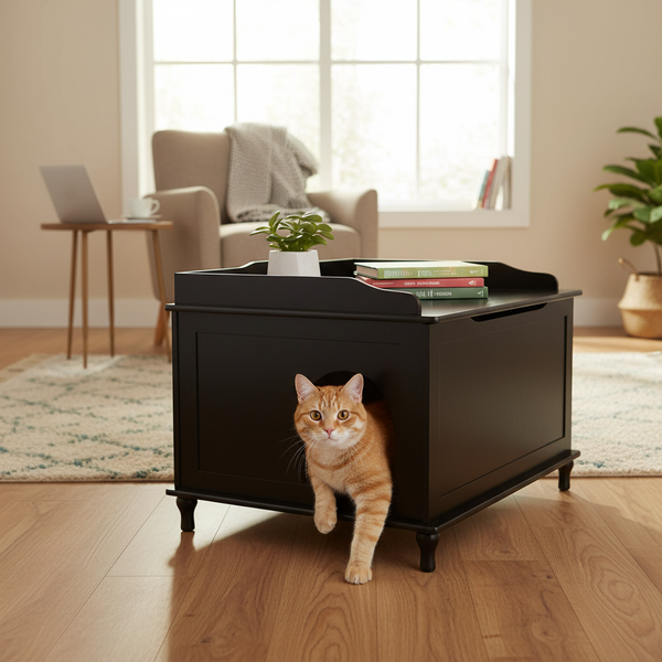 Designer Catbox Cat Litter Box Enclosure, Hidden, Dog-Proof Pet Furniture with Cover, Elegant, Covered, Odor Contained for Large Cats, Cat Litter Box Furniture with Lid, Black, Jumbo Sized