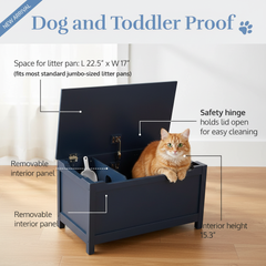 Parker Designer Catbox Cat Litter Box Enclosure, Hidden, Dog-Proof Pet Furniture with Cover, Elegant, Covered, Odor Contained for Large Cats, Litter Box Furniture with Lid, Cat Litter Boxes, Charcoal Black.