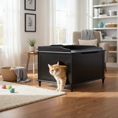 Designer Catbox Cat Litter Box Enclosure, Hidden, Dog-Proof Pet Furniture with Cover, Elegant, Covered, Odor Contained for Large Cats, Cat Litter Box Furniture with Lid, Black, Jumbo Sized